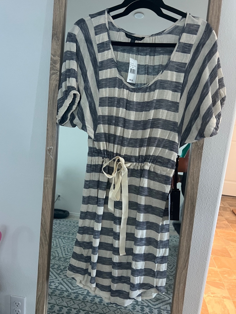 Felicity & Coco Navy and Cream Striped Short Sleeve Dress